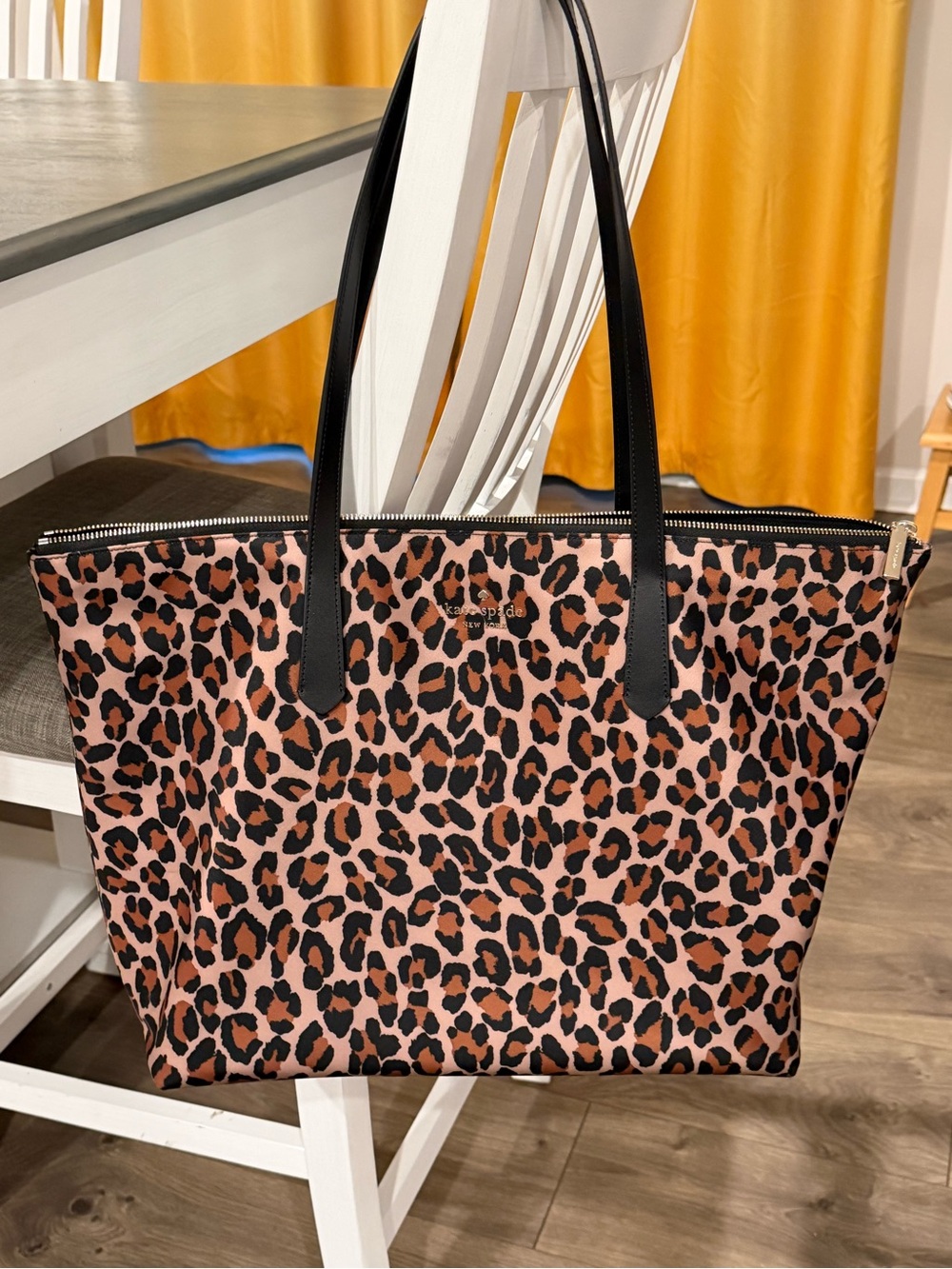 kate spade Pink XL Leopard Print Nylon Zip-Top Tote with Black Handles